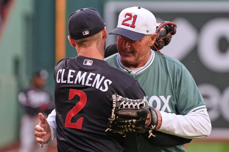 Clemens throws out 1st pitch to son